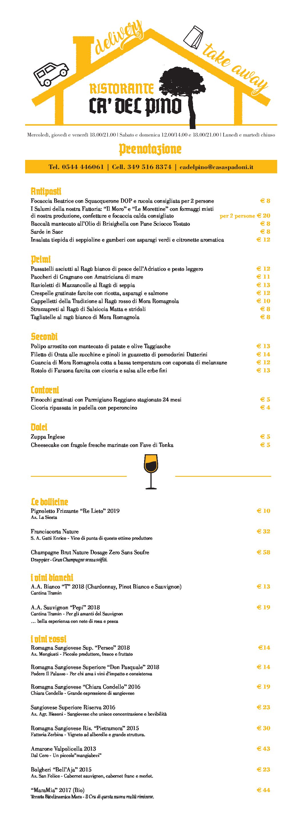 Take Away completo Ca del Pino